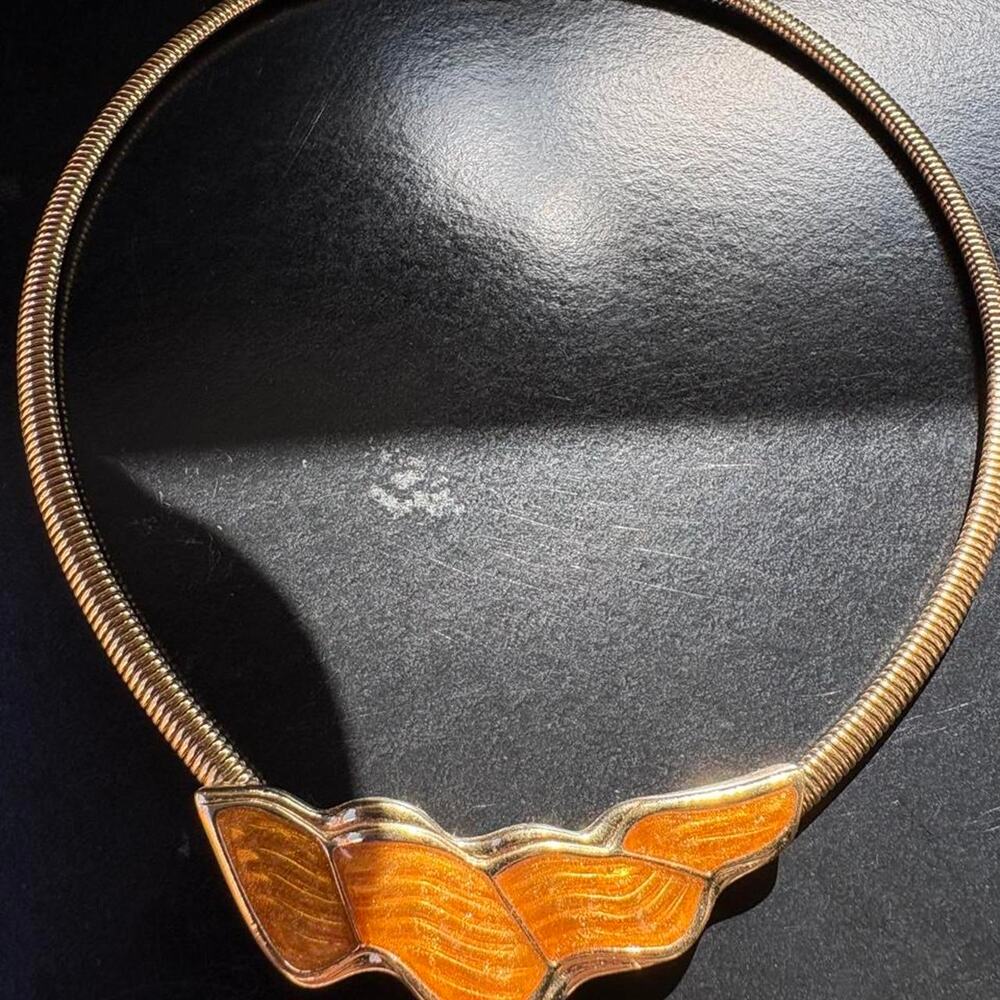 Vintage Trifari orange enamel omega ribbed